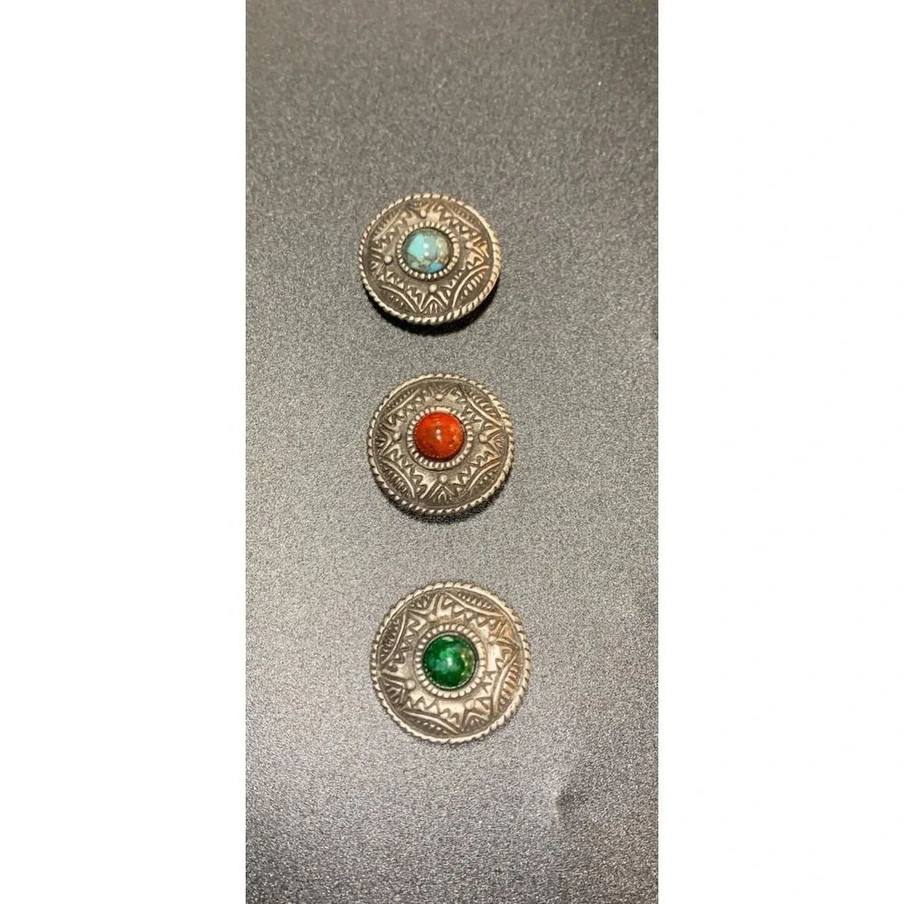 Vintage 3 NONY New York Button Covers Matte Silver Tone Concho Style Southwest